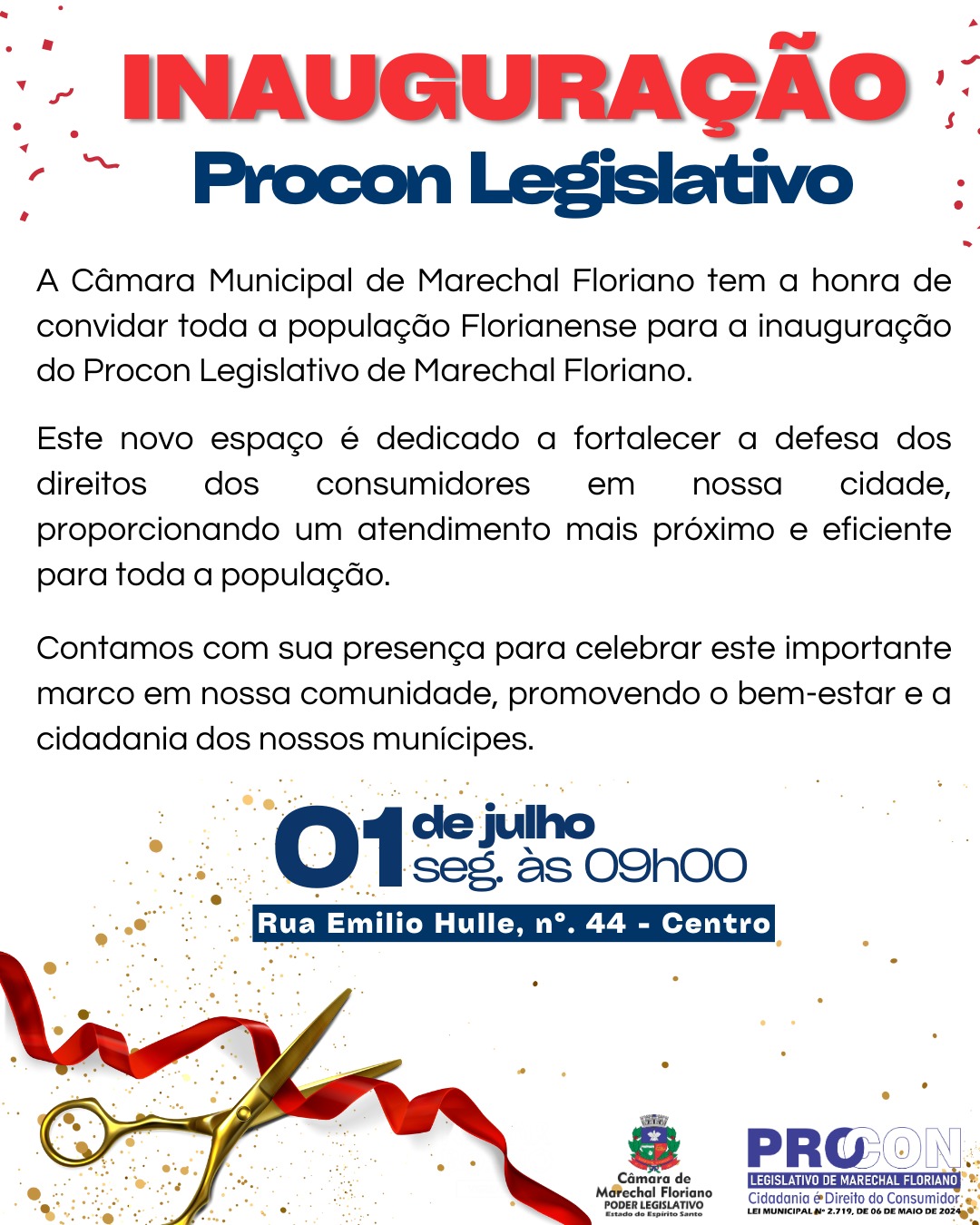 Convite inauguração Procon Legislativo de Marechal Floriano