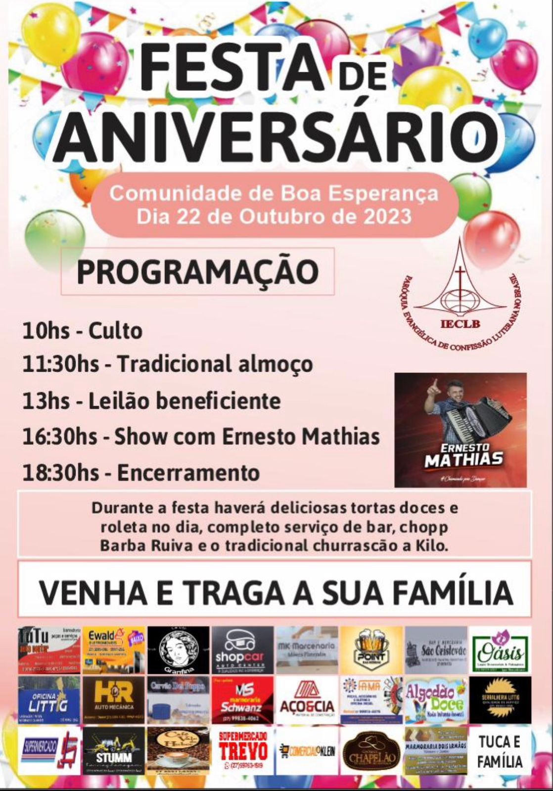 Comunidade Luterana de Boa Esperança realizará festa de aniversário neste final de semana