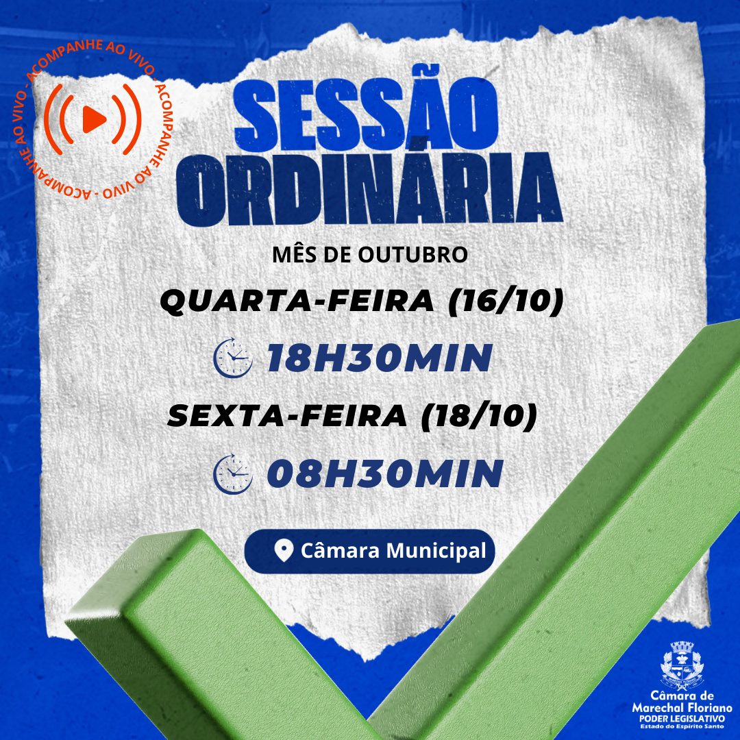 Sessões Ordinárias no mês de outubro! 